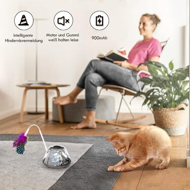 Інтерактивна іграшка для котів TGFIX 3 в 1 – електрична, з колесами та лазером, інтелектуальна іграшка, уникає перешкод, чорна