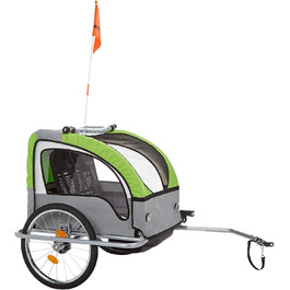 Дитячий велопричіп Fischer Komfort з підвіскою, сертифікований TüV/GS, зелений/антрацитовий, для 2 дітей