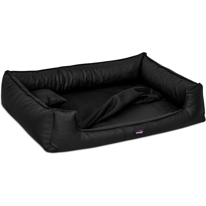 Ортопедичне ліжко для собак Tierlando® Goofy Easy Clean з штучної шкіри, з захистом для матраца, для середніх та великих собак, розмір 110x90 см, чорний (03)