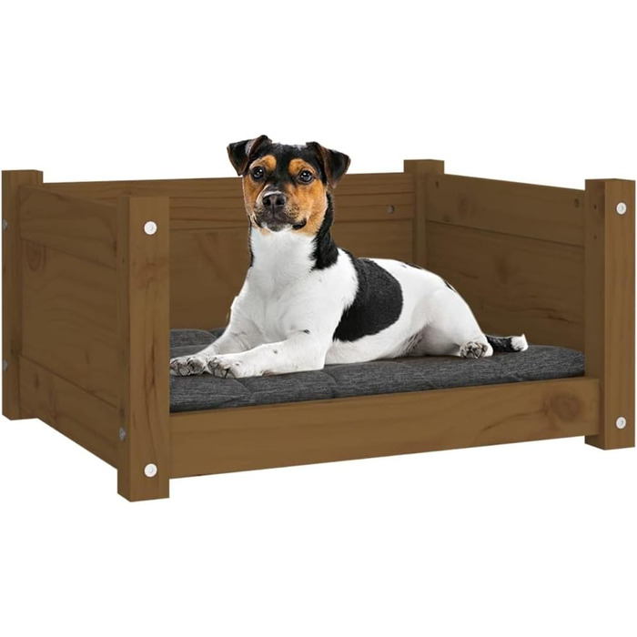 Ліжко для собак і котів, медовий колір, 55,5x45,5x28 см, масив дерева, сосна. Клітка-ліжко для собак та котів, велике, середнє