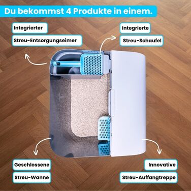XL туалет для котів elly&bruce Cloou з кришкою і сходами, закритий лоток із високими бортами, для котів-стоївників, мінімум наповнювача у квартирі