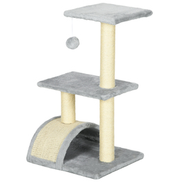 PawHut Cat Tree 72 см Котяча вежа з плюшевими кульками, стовбури з сизалю, платформа, кігтеточка Багатоярусна кігтеточка для кішок, лазіння по дереву, для середніх кішок, світло-сірий | Аосом