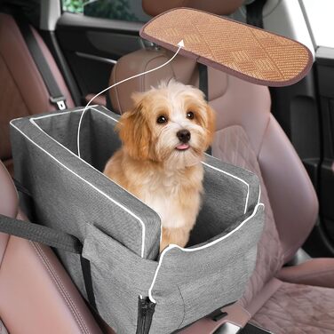 Автокрісло для маленьких собак: м'яка лежанка з підстаканником, сіра, 42x20x22 см