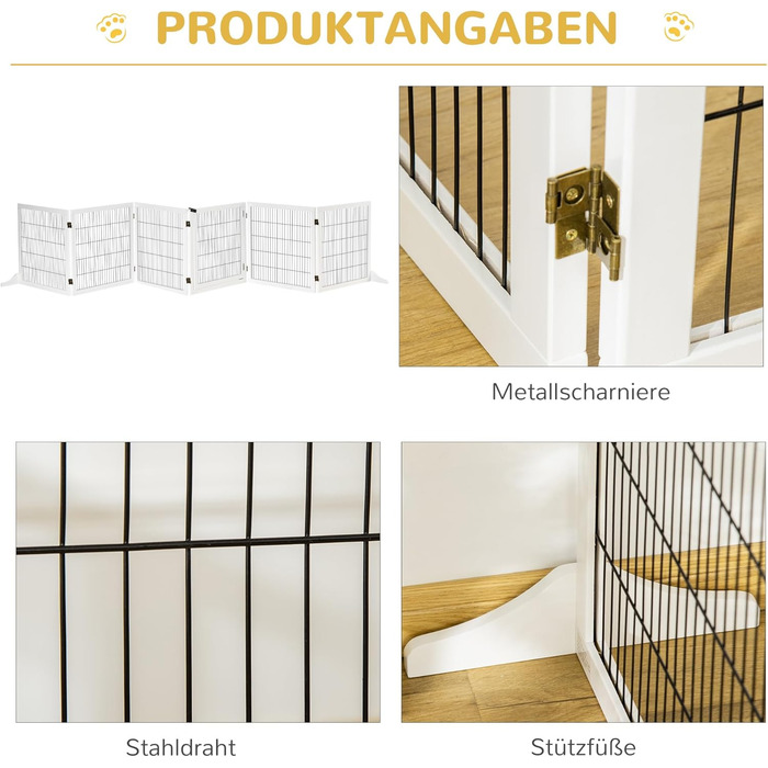 Захисний бар'єр для собак PawHut - регульований, 432 x 70 см, 6 панелей, білий