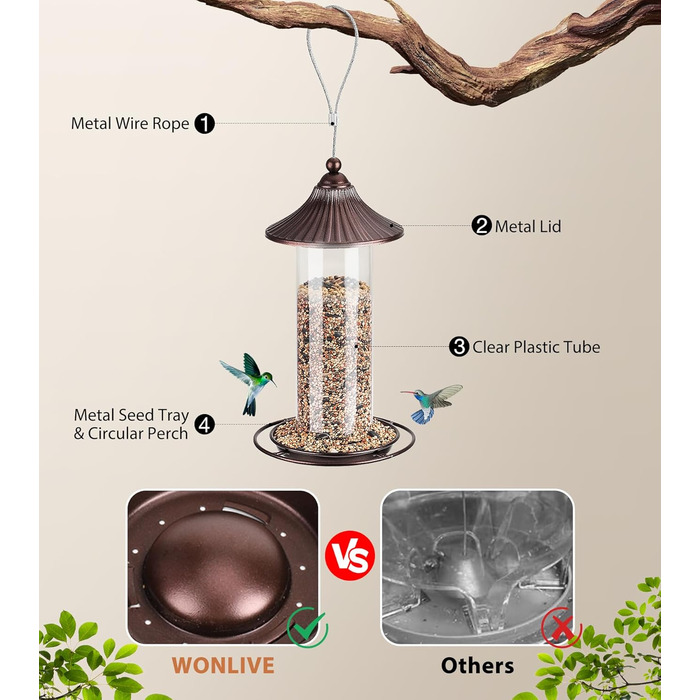 Металевий годівник для птахів, підвісний, 0,36 кг - цілорічне годування, для саду та тераси