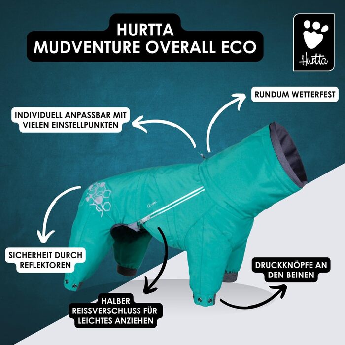 Дощовик для собак Hurtta Mudventure Overall ECO, Peacock-Türkis (30S)