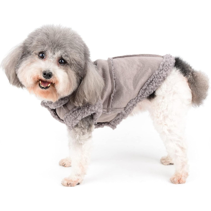 Зуена Теплий зимовий одяг для собак, флісова куртка для маленьких собак, теплий одяг для цуценят, м'який жилет для домашніх тварин з кільцем D, вітронепроникний одяг для холодної погоди для Чихуахуа, Йорка, сірий, XL