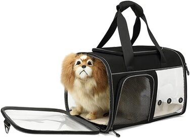 Транспортна переноска для собак та котів, чорна, 48x29x30 см, складана переноска для тварин