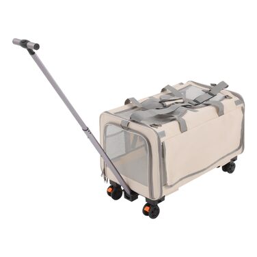 Транспортна переноска для собак та котів з колесами, складна, з дихаючими віконцями, двокамерна (Бежевий)