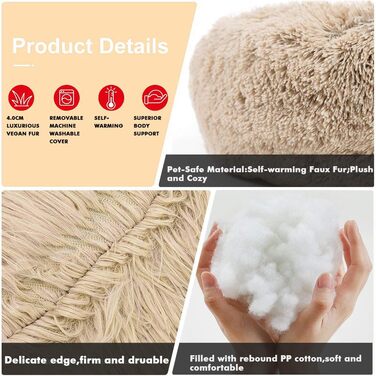 Крісло-ліжко для собак великих порід, миється, подушка для собак та котів, лежанка для собак, кошик для котів, кругле м'яке пухнасте ліжко для тварин, 110x110x20см, Бежевий колір