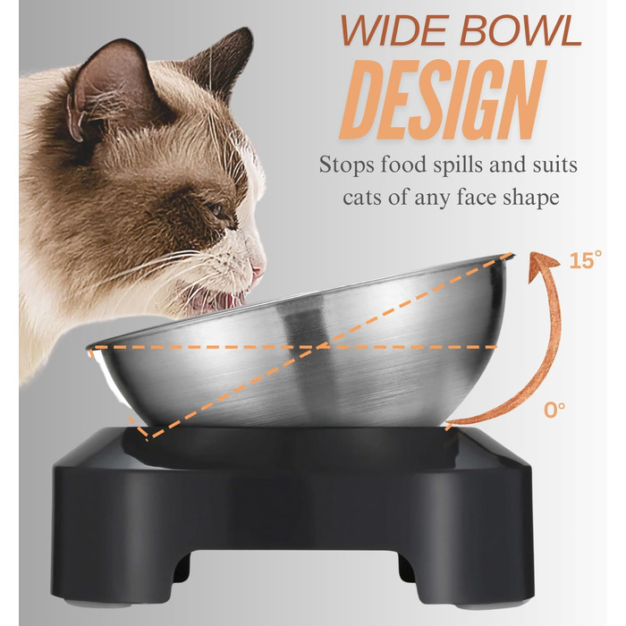 Підвищені годівниці для котів H&A Petcare: набір з 2 мисок під кутом 0 та 15°, з нержавіючої сталі