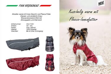 Водонепроникна куртка для собак CHIARA Finn, розмір XL, сірий колір. З флісовою підкладкою, відбиваючими смугами, для будь-якої породи. Машинне прання.