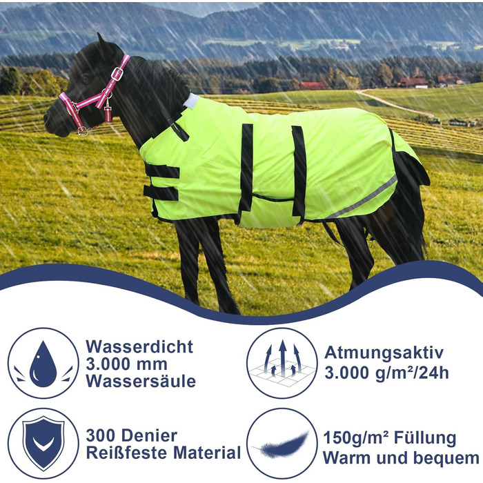 Gallopoff Зимова попона для поні, 300D, 150 г/м², водонепроникна, дихаюча, для поні, лошат, міні- та карликових коней, жовта, 65-75 см