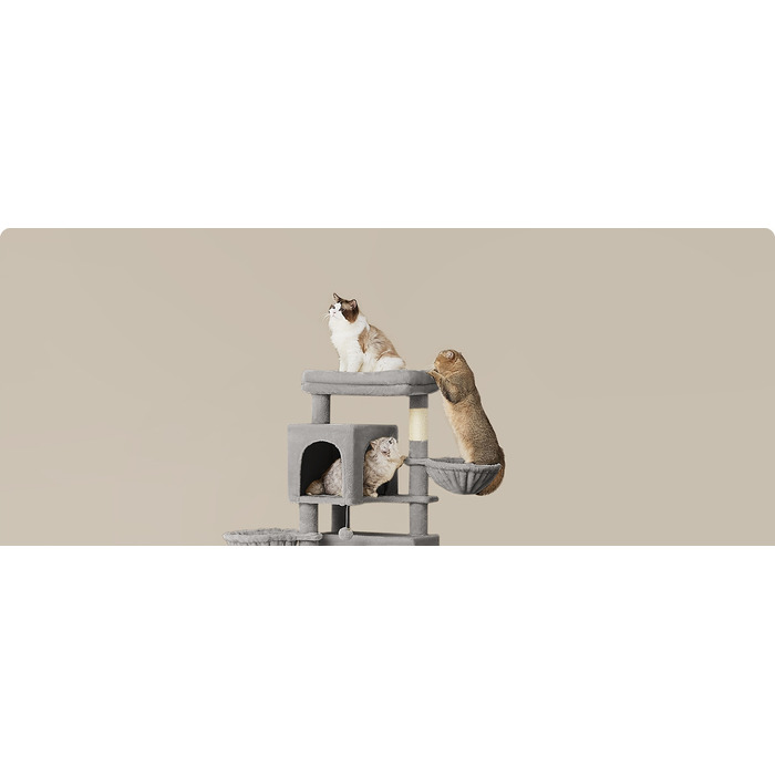 Високий когтеточка-комплекс Feandrea: ігровий центр з лежаком та стовпчиком для кігтів, 161 - 220 см