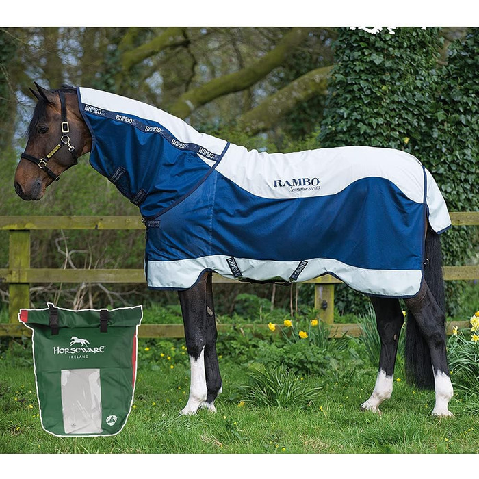 Літня водонепроникна попона для коня Horseware Rambo Summer Series, демісезонна, синьо-сіра, без утеплювача (0 г)