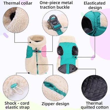 Зимовий теплий одяг для собак, куртка з флісовою підкладкою, вітронепроникна, з отвором для шлейки (Блакитний, S)