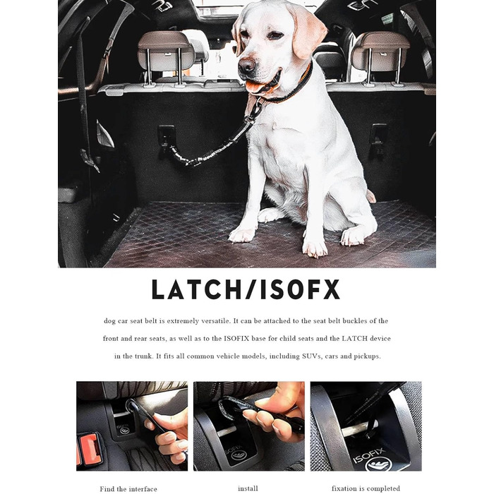 Авторемень для собак у машину, безпечний ремінь для собак на заднє сидіння, регульований авторемень з еластичною амортизацією та металевим карабіном (червоний, 60см, 1 шт.)