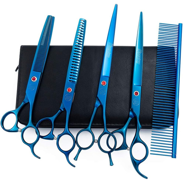 Професійний набір ножиць для собак, 17.8/20.3 см, вигнуті ножиці Chunker, ножиці для вирівнювання, гребінець для грумінгу