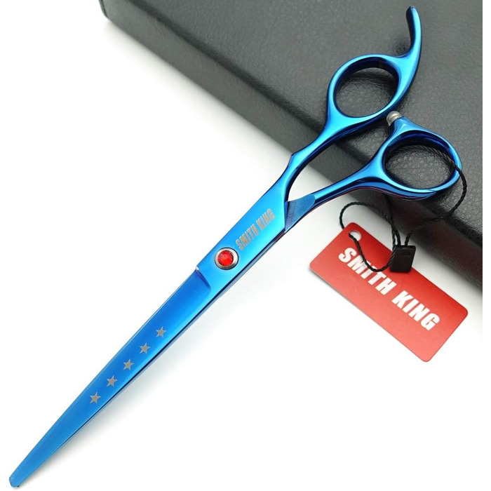 Ножиці для грумінгу собак, прямі та зігнуті, для розрідження шерсті, блакитні