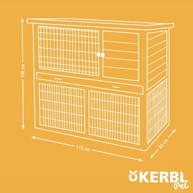 Кролячий вольєр Kerbl Lucky для кроликів та морських свинок, з вигулом, біло-коричневий, 115x65x100 см, вологостійкий дах, висувний піддон