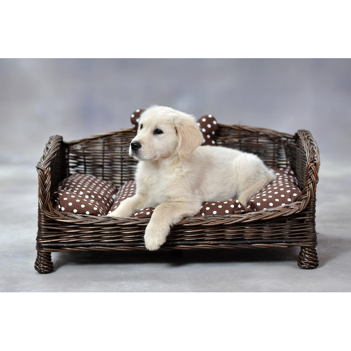 Корзина для собак та котів з плетіння лози з м'яким лежаком, коричнева (74x52x39 см)