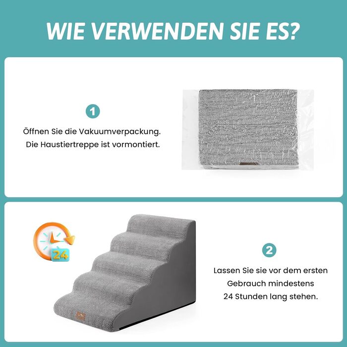 Сходинки для собак COZY KISS: зручні та міцні для малих собак, сірі (83x50x57 см)