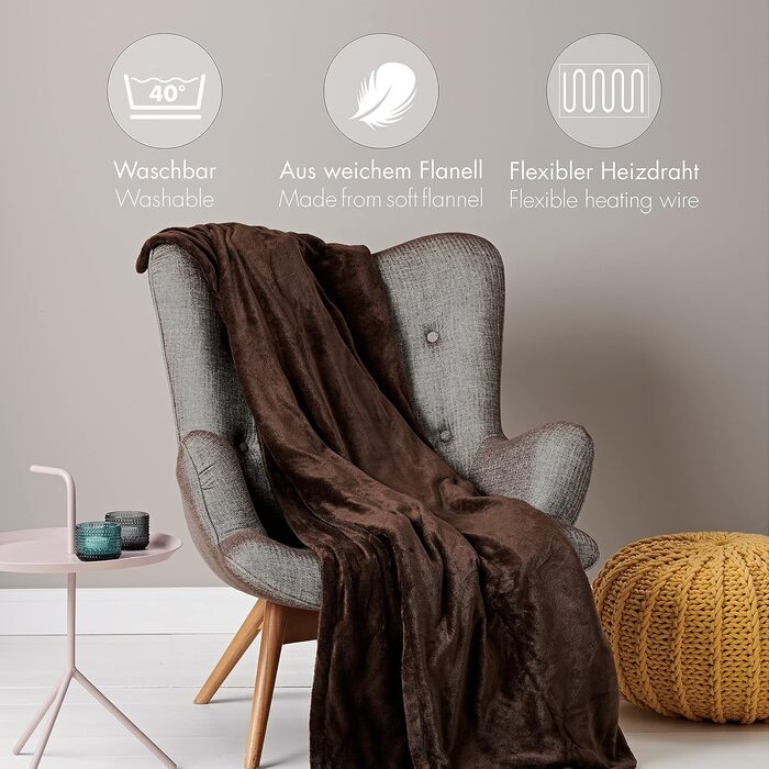 Електрична гріюча ковдра Promed з автовимкненням, миюча, 180x130 см, 10 температурних режимів, коричнева