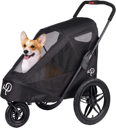 Petique Breeze - візок для собак великих порід, чорний, з повітряними колесами, трансформується у велопричіп, 1 шт.