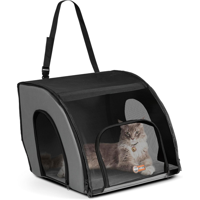 Переноска для домашніх тварин K&H PET Products, м'яка автосумка для котів і малих собак, сіра/чорна, 43,2×40,6×38,1 см