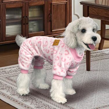 Піжама для собак XPUDAC, фліс, теплий пуловер для маленьких та середніх собак, дівчаток та хлопчиків, м'яка зимова одежда для собак, розмір S, M (груди 15', 16.5'), рожевий леопардовий принт