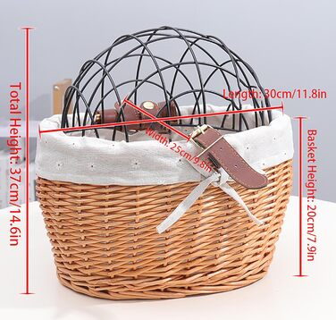 Кошик для собак на велосипед з ротангу – зручна переноска з захисним ґратом та м'яким бавовняним матрацом для багажника велосипеда