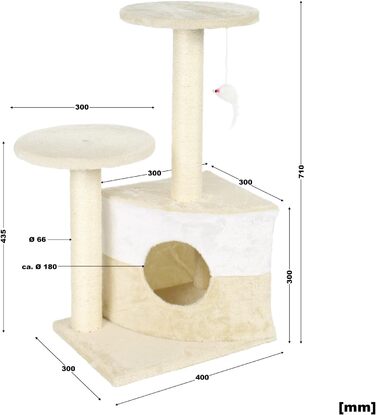 Дряпалка для котів Wiltec бежевого кольору, 71 см, з двома платформами, гніздом та іграшкою, кігтеточка-вежа для котів