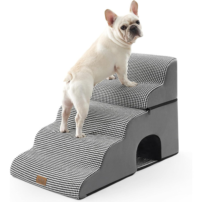 Сходинки для собак COZY KISS - для маленьких собак, з високощільним губчатим матеріалом, зручні та знімні, чорно-білі, 83x50x57 см
