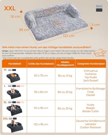 Лежак для собак Feandrea FluffyHug XXL, плюшевий софа-матрац 122×95×18 см, омбре-сірий, захист для меблів, подушка для великих собак