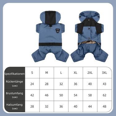 Зимовий теплий одяг для собак, бавовняна куртка з кільцем D, водонепроникний, для прогулянок та ігор у снігу (Roa) Roa (S, Blue)