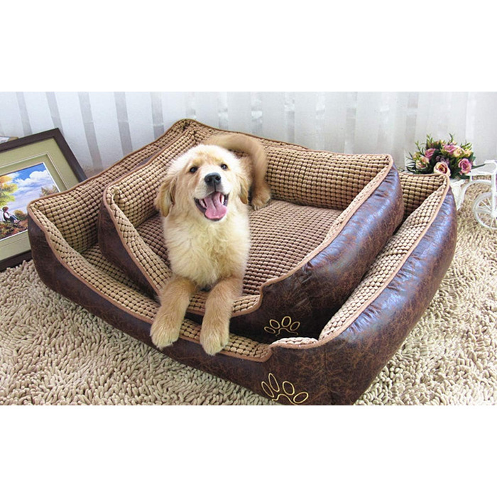 М'яке розкішне ліжко для собак GUOCU з знімним подушкою, водонепроникне, для домашніх тварин, різні розміри, коричневий, XXL (110x80x27 см)