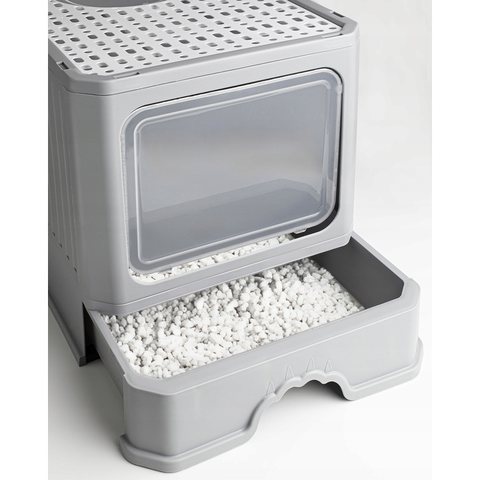 Закритий лоток-туалет для котів Be-Active.pl сірий, з висувною шухлядою та лопаткою