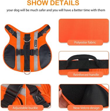 Рятувальний жилет для собак PETCUTE з ручкою та світловідбиваючими елементами, для малих, середніх та великих собак, для плавання, катання на човні та каяку (L)