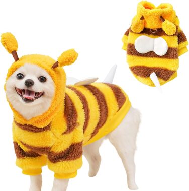 Теплий зимовий одяг для собак: светр з капюшоном, костюм, теплий фліс з кільцем D, розмір L, жовта бджола