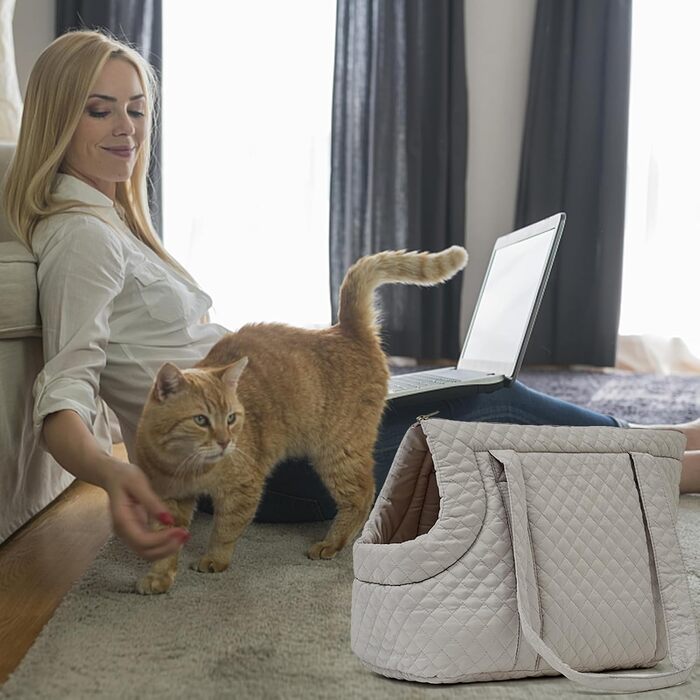 Транспортна сумка для котів та собак - легка бавовняна переноска для маленьких тварин (світло-сіра)