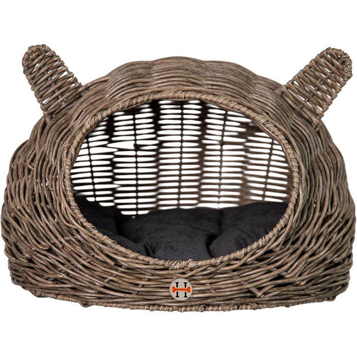 Будинок-ліжко для кота та собаки Huntley Pet Rattan з ротангового плетіння з подушкою