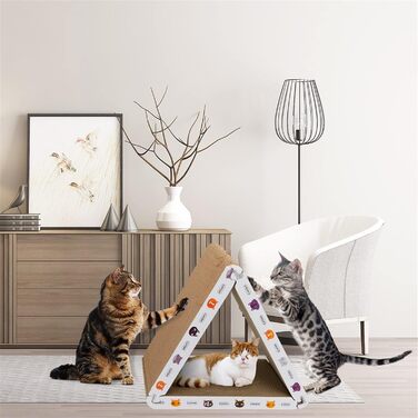 Картонний трикутний будинок-кіготьочка для котів Catismus, складаний, екологічний тунель-іграшка