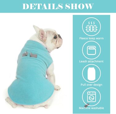 Світшот для собак BEAUTYZOO з капюшоном, кишенею та отвором для повідка, розтяжний, для маленьких, середніх та великих собак, одяг на осінь, зиму, холодні дні, теплі дизайнерські куртки для собак, M/L (спинка: 46 см, груди: 64 см, шия: 38 см) (аква блакит