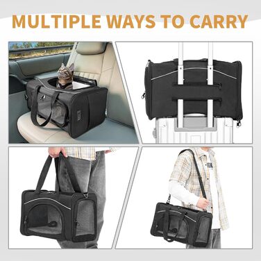 Транспортна сумка Petsfit для собак та котів, чорна. Ідеально для подорожей літаком, автомобілем або поїздом. Підходить для маленьких собак та котів.