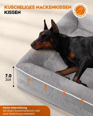 Ортопедичне ліжко для собак великих порід, корзина для собак, що можна прати, з яєцеподібною піною, водовідштовхувальне ліжко для собак з неслизьким дном та чотиристоронньою подушкою (світло-сірий, 91x61x18 см)