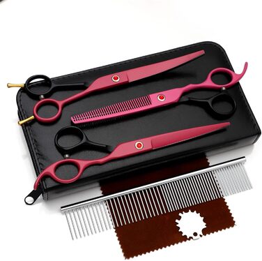 Набір професійних ножиць для собак та котів 4-в-1, включаючи ножиці для фінальної обробки, гребінець для грумінгу, з нержавіючої сталі 440C