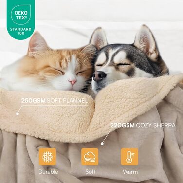 Водонепроникний коврик для тварин Luciphia, Sherpa Fleece, захист меблів від собак та котів, сірий-білий, L (65' x 57')