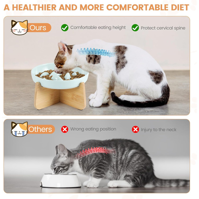 Миска для котів PETTOM Anti-Schling Napf, керамічна, піднята, для повільного годування, для котів та маленьких собак, білий настінний набір