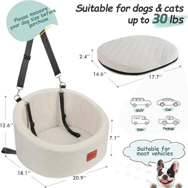Зручний автокрісло для собак з кріпленням, автоліжко для тварин з неслизьким дном (Бежевий, Small)
