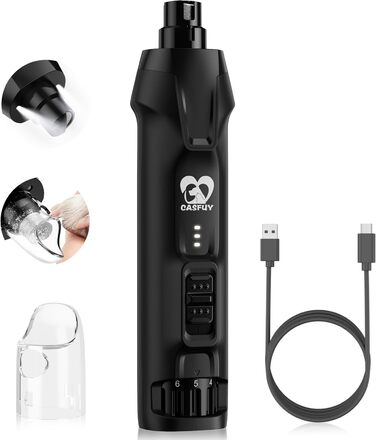 Електричний точилка для собачих кігтів Casfuy - тиха, з LED-підсвіткою та збирачем пилу, 4.8V, для великих собак (чорний)